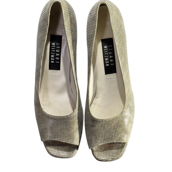 Stuart Weitzman Women's Beige Snakeskin Print Block Heel Shoes Size 9 AAAA - Picture 2 of 11